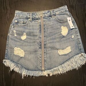 Garage Light Blue Distressed Mini Skirt